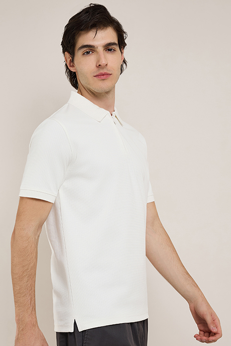 Textured Polo T-Shirt with Short Sleeves