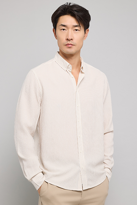Striped Shirt with Button-Down Collar and Long Sleeves
