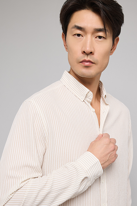 Striped Shirt with Button-Down Collar and Long Sleeves