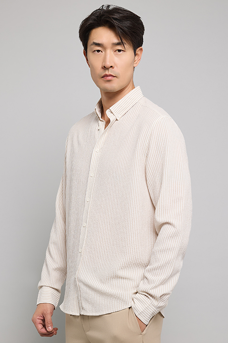Striped Shirt with Button-Down Collar and Long Sleeves