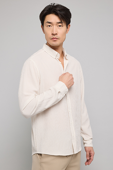 Striped Shirt with Button-Down Collar and Long Sleeves