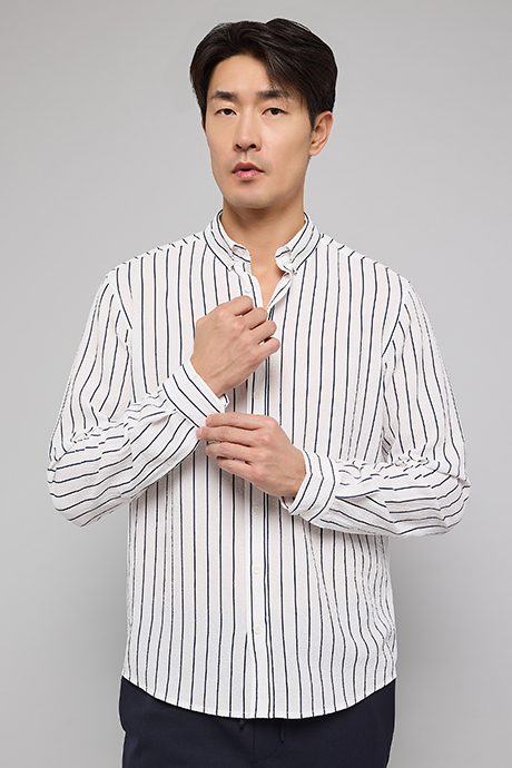Striped Shirt with Button-Down Collar and Long Sleeves