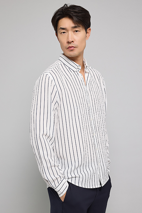 Striped Shirt with Button-Down Collar and Long Sleeves