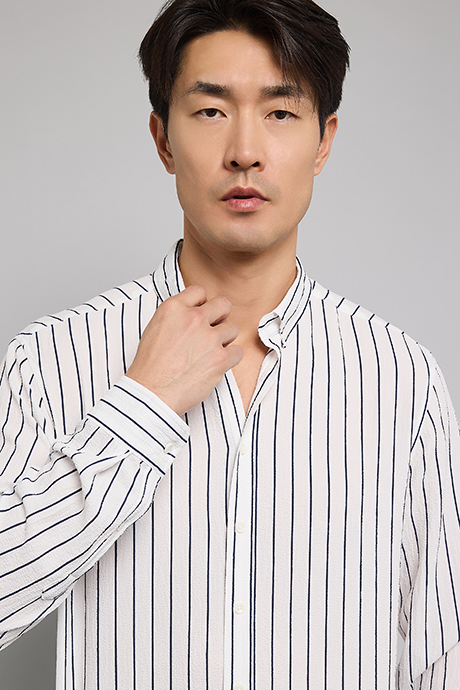 Striped Shirt with Button-Down Collar and Long Sleeves