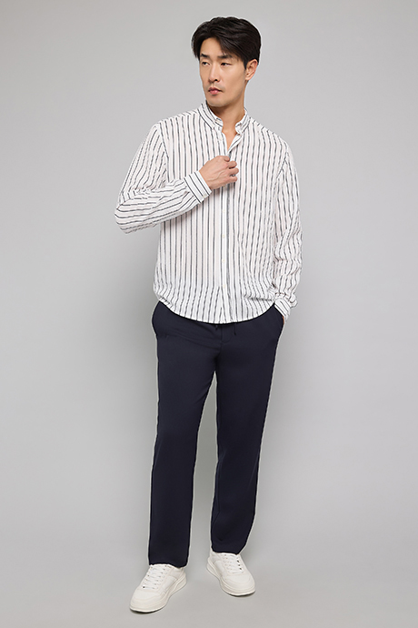 Striped Shirt with Button-Down Collar and Long Sleeves