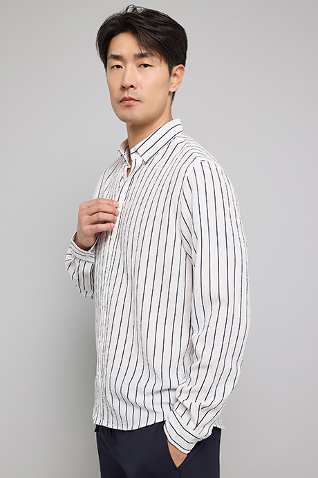 Striped Shirt with Button-Down Collar and Long Sleeves