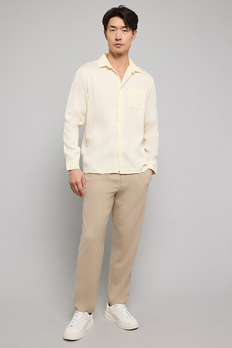 Crinkled Shirt with Classic Collar and Long Sleeves