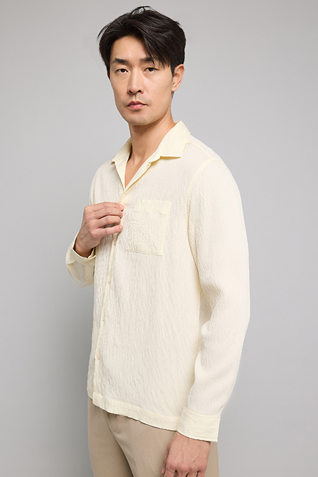 Crinkled Shirt with Classic Collar and Long Sleeves