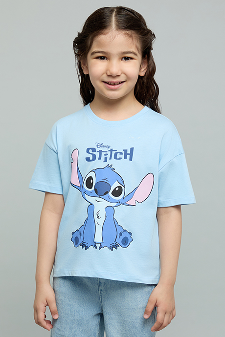 Stitch Print T-Shirt with Crew Neck and Short Sleeves