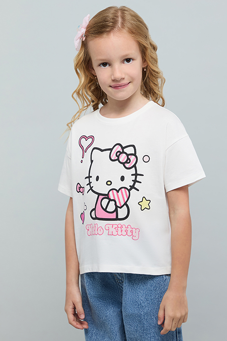 Hello Kitty Print T-Shirt with Crew Neck and Short Sleeves
