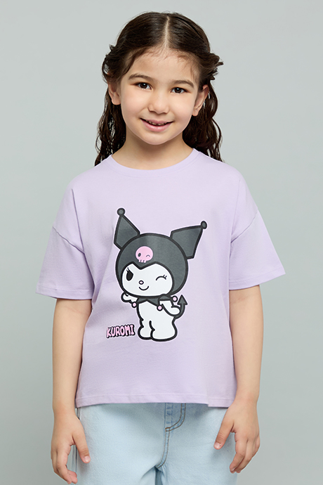 Kuromi Print T-Shirt with Crew Neck and Short Sleeves