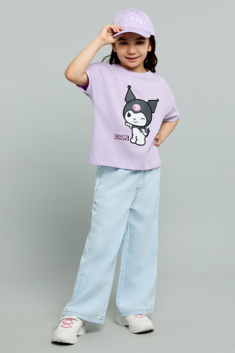 Kuromi Print T-Shirt with Crew Neck and Short Sleeves