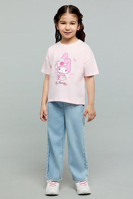 My Melody Print T-Shirt with Crew Neck and Short Sleeves
