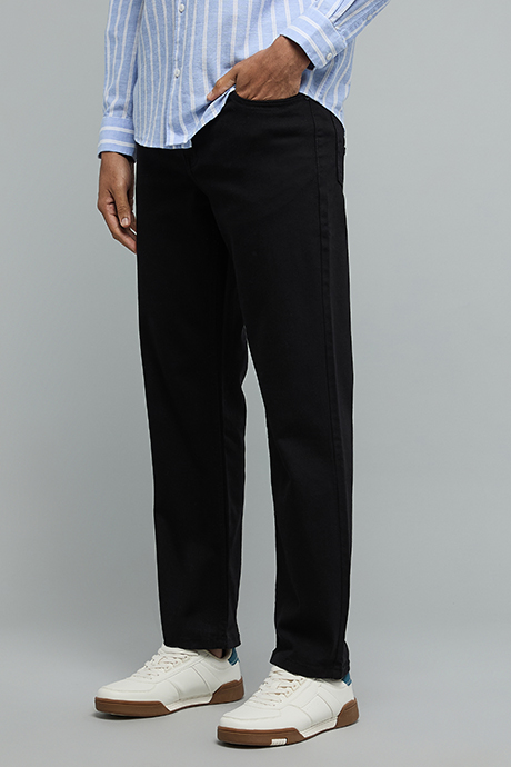 Solid Straight Fit Jeans with Button Closure