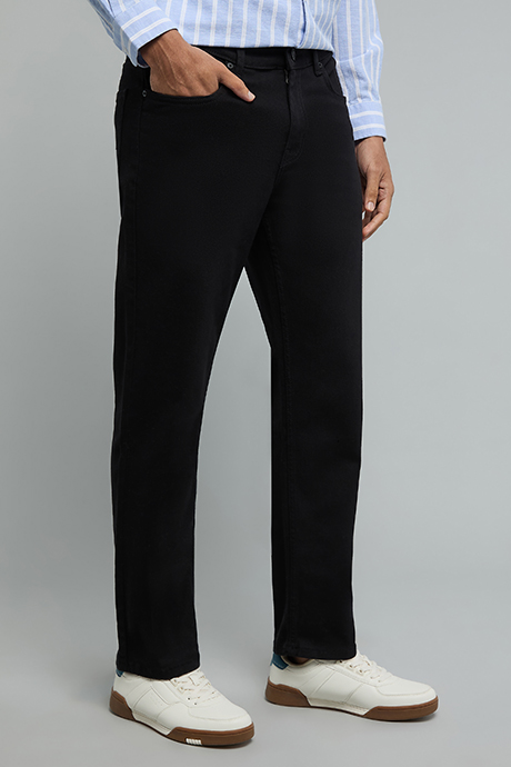 Solid Straight Fit Jeans with Button Closure