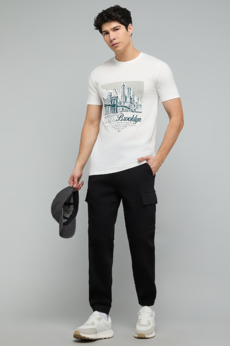 Washed Straight Fit Jeans with Elastic Waist