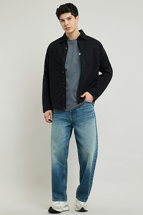 Washed Cargo Jeans with Button Closure