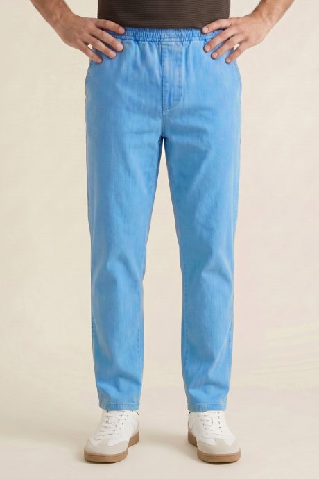 Washed Straight Fit Jeans with Elastic Waist