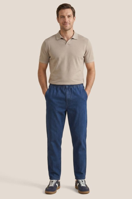 Washed Straight Fit Jeans with Elastic Waist