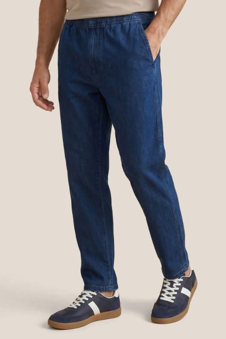 Washed Straight Fit Jeans with Elastic Waist
