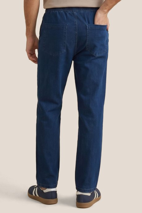 Washed Straight Fit Jeans with Elastic Waist