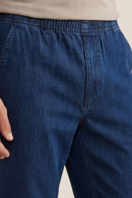 Washed Straight Fit Jeans with Elastic Waist