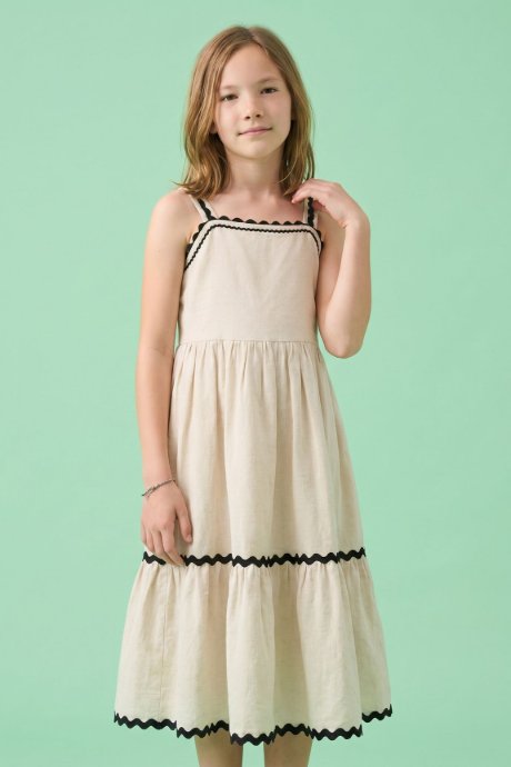 Contrast Trim Flared Strappy Dress with Square Neck