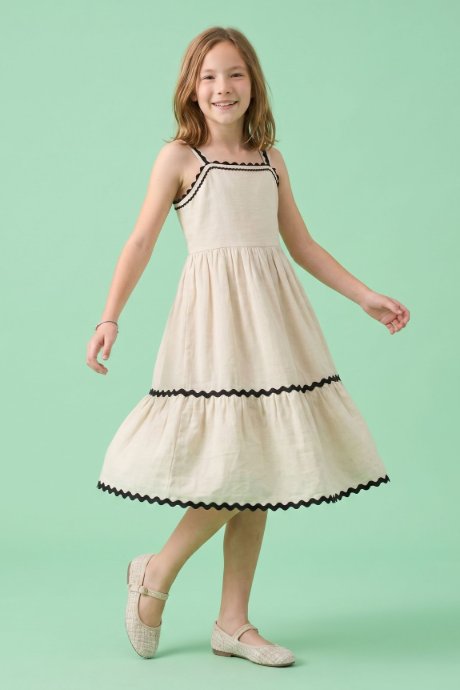 Contrast Trim Flared Strappy Dress with Square Neck