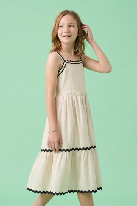 Contrast Trim Flared Strappy Dress with Square Neck
