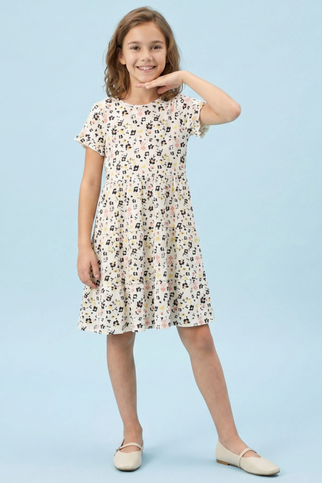 Floral Tiered Dress with Crew Neck and Short Sleeves