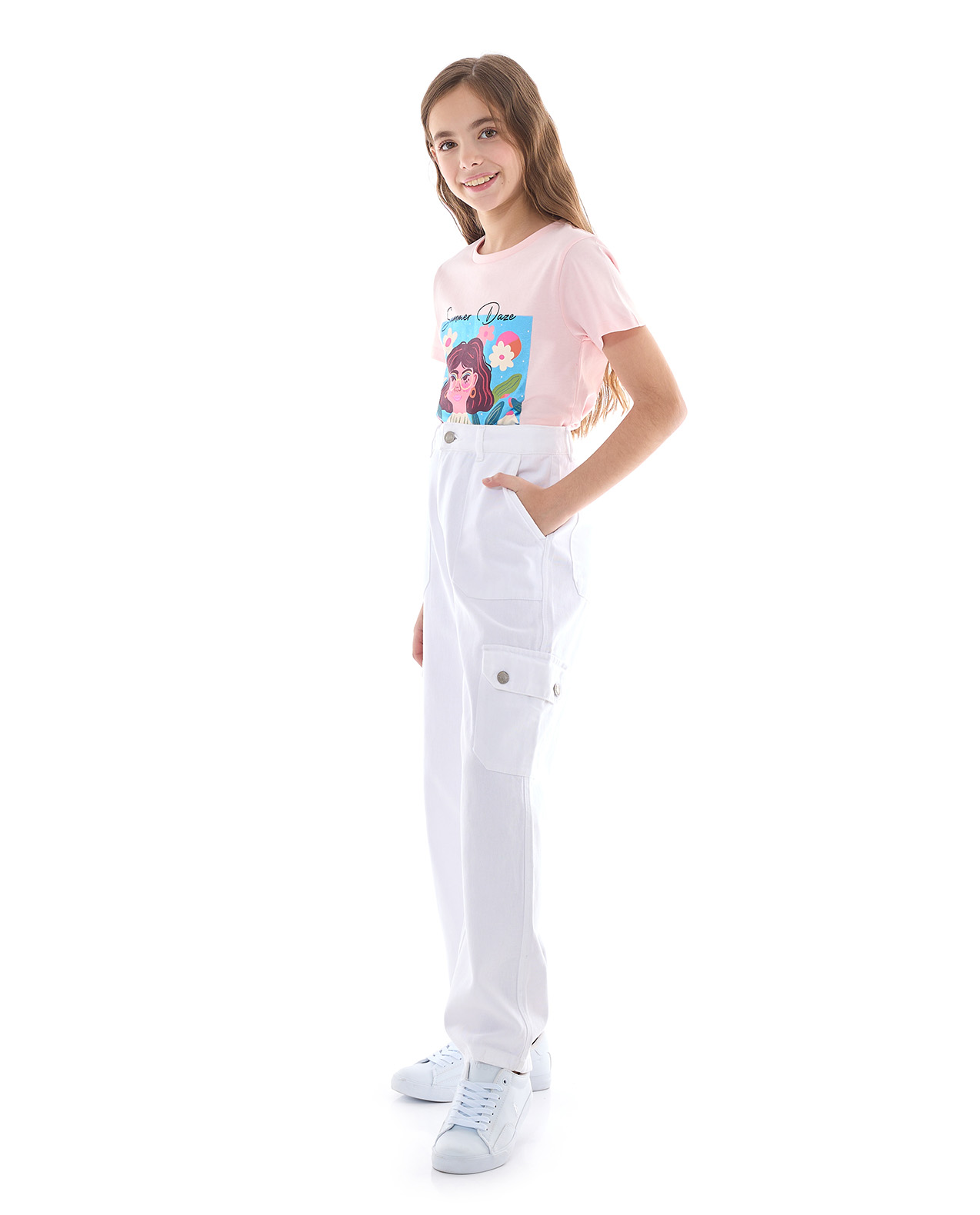 Solid Cargo Pants with Button Closure