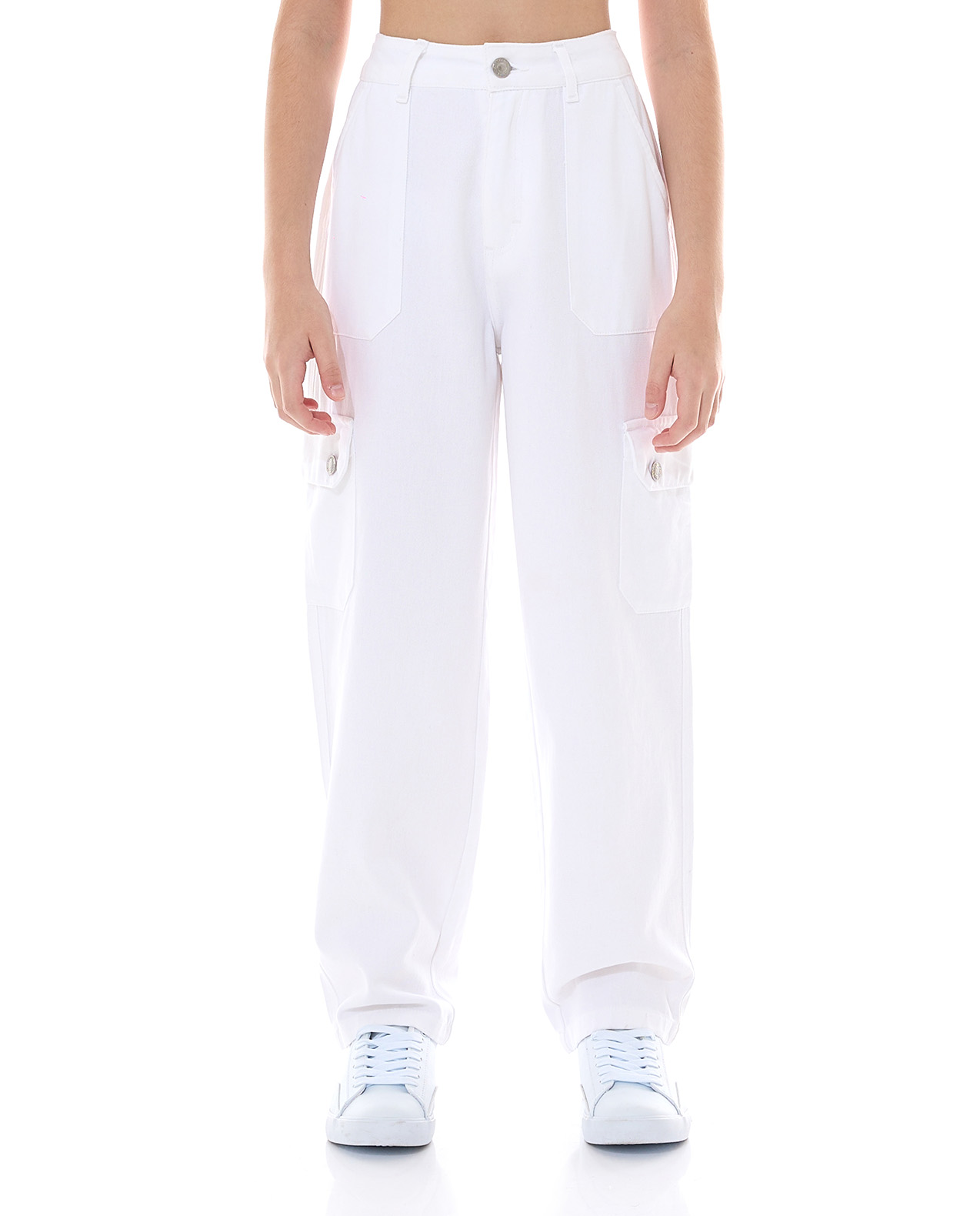 Solid Cargo Pants with Button Closure