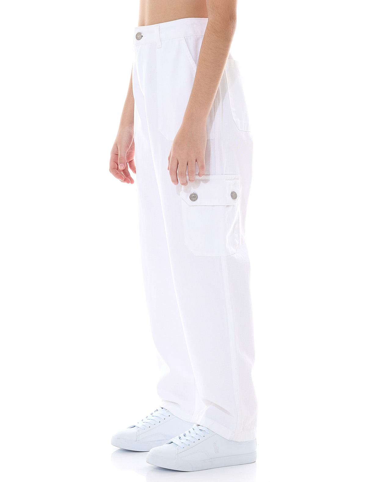 Solid Cargo Pants with Button Closure