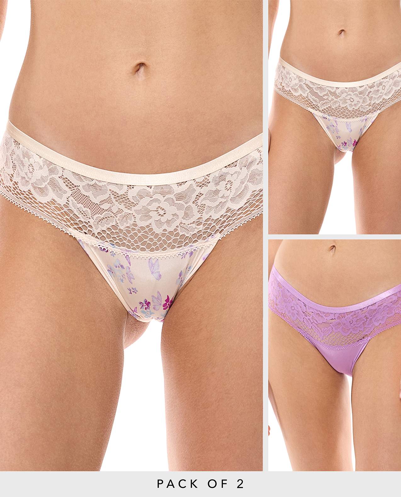 2 Pack Lace Waist Brazilian Briefs