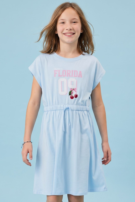 Printed Fit & Flare Dress with Short Sleeves