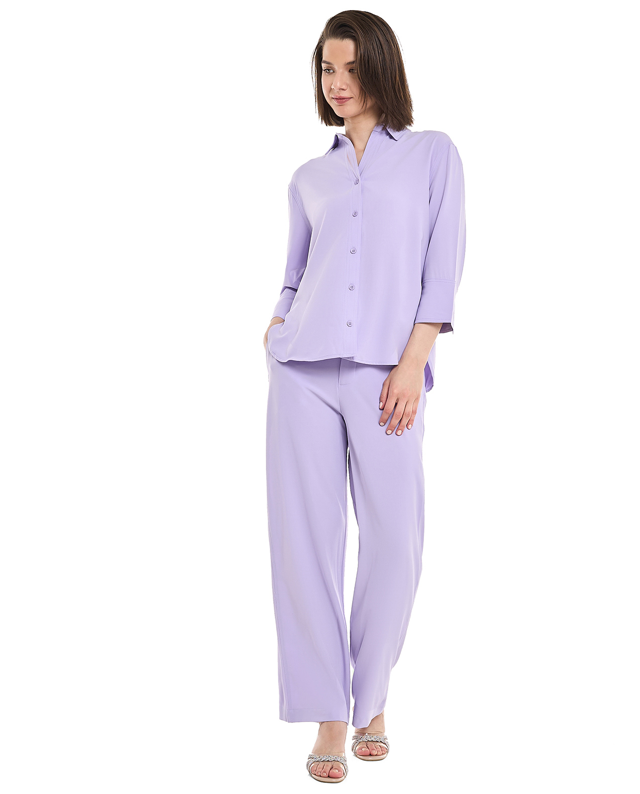 Solid Wide Leg Trousers with Button Closure