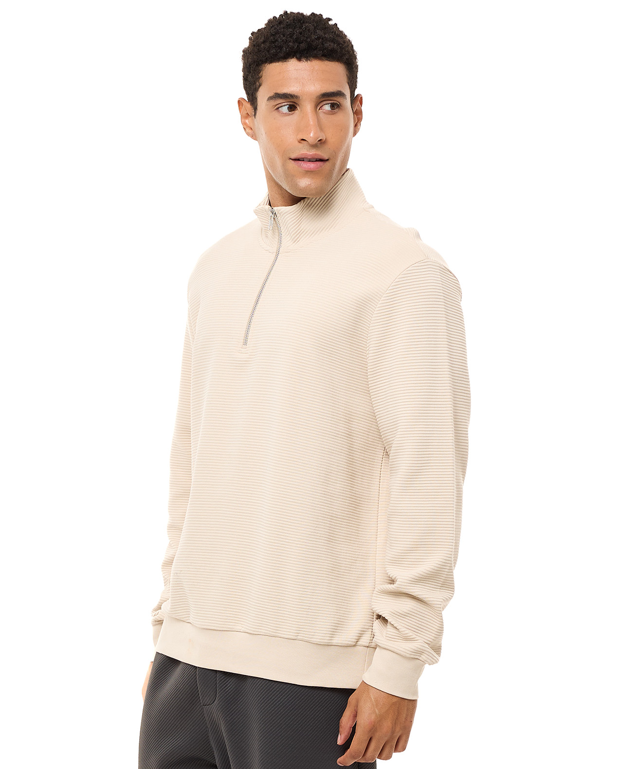 Textured Sweatshirt with High Neck and Long Sleeves