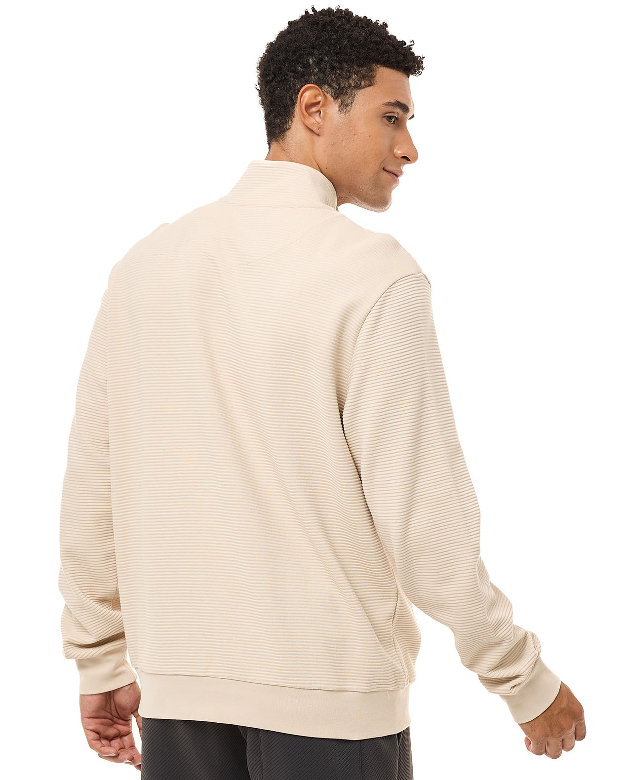 Textured Sweatshirt with High Neck and Long Sleeves