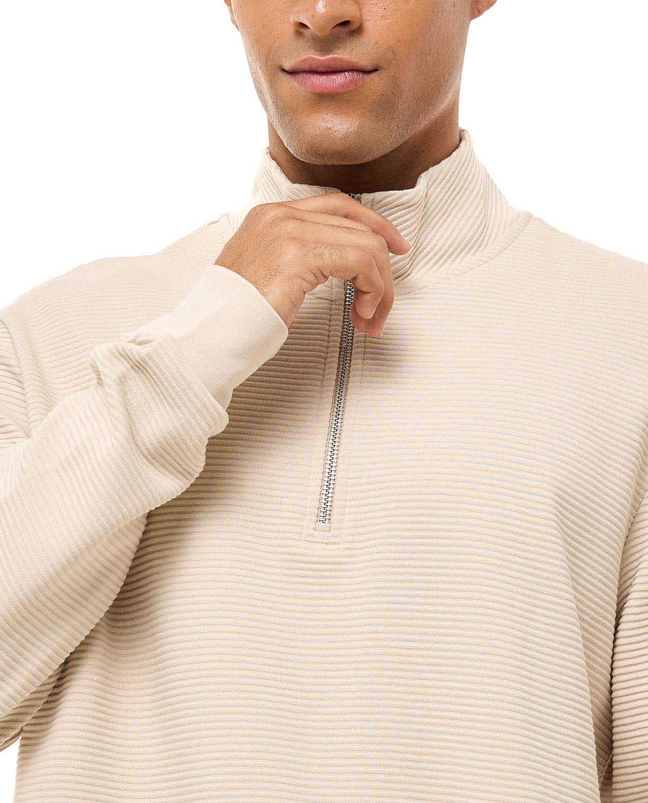 Textured Sweatshirt with High Neck and Long Sleeves