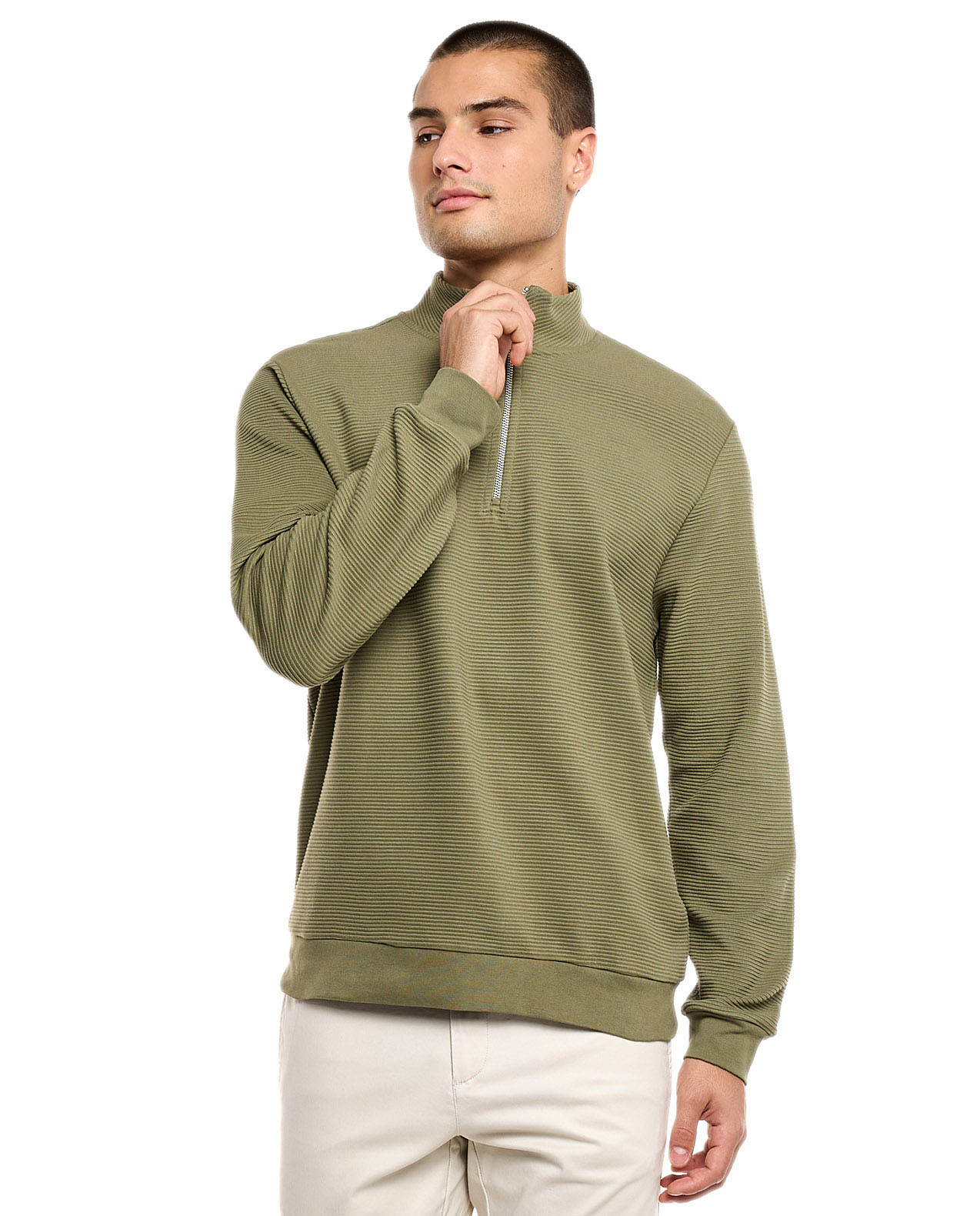 Textured Sweatshirt with High Neck and Long Sleeves