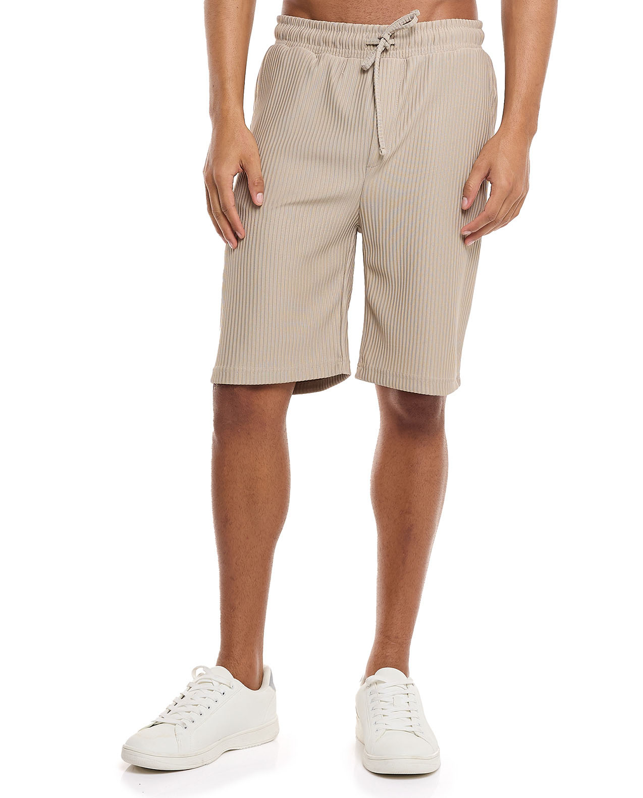 Ribbed Shorts with Drawstring Waist