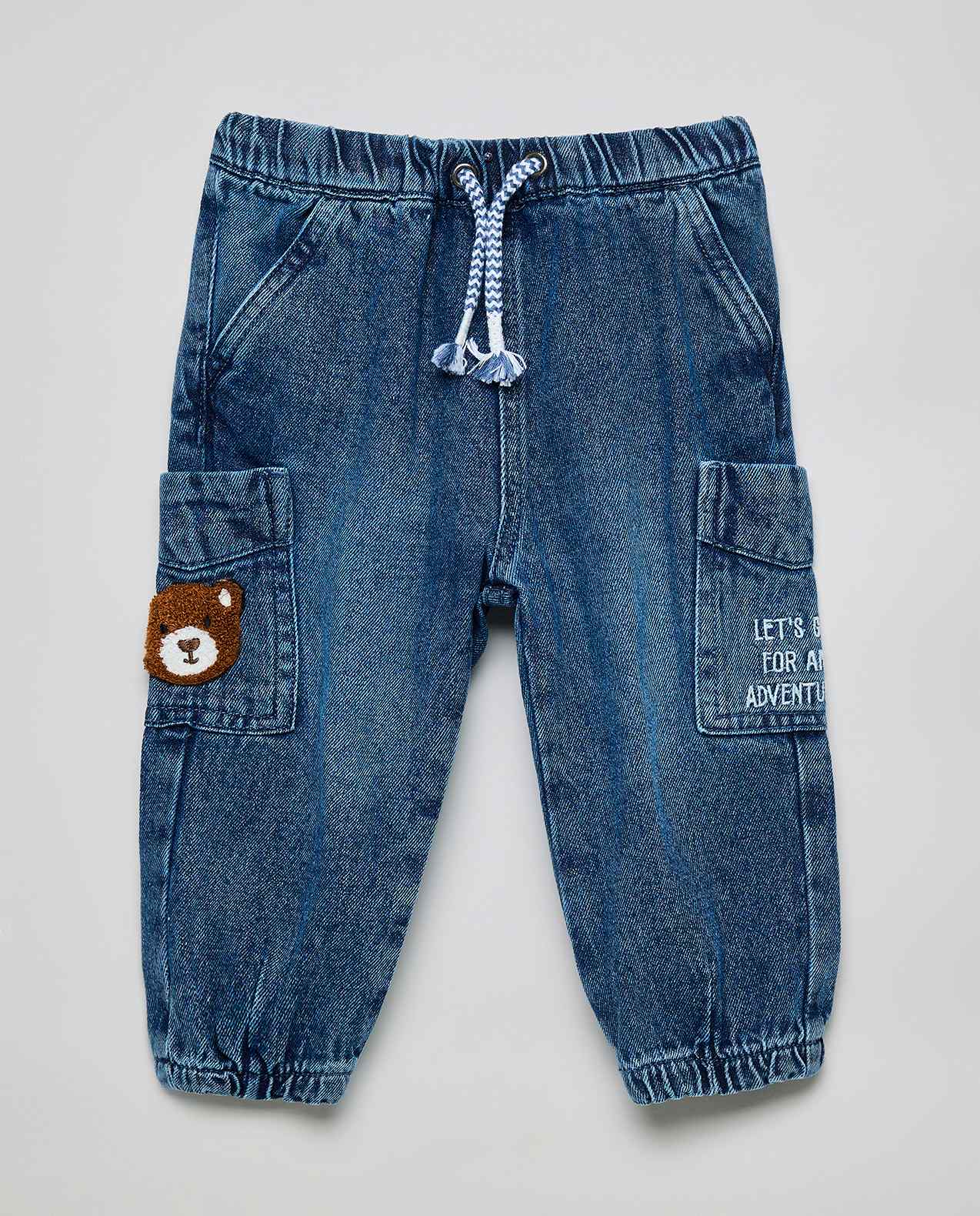Embroidered Jogger Jeans with Drawstring Waist