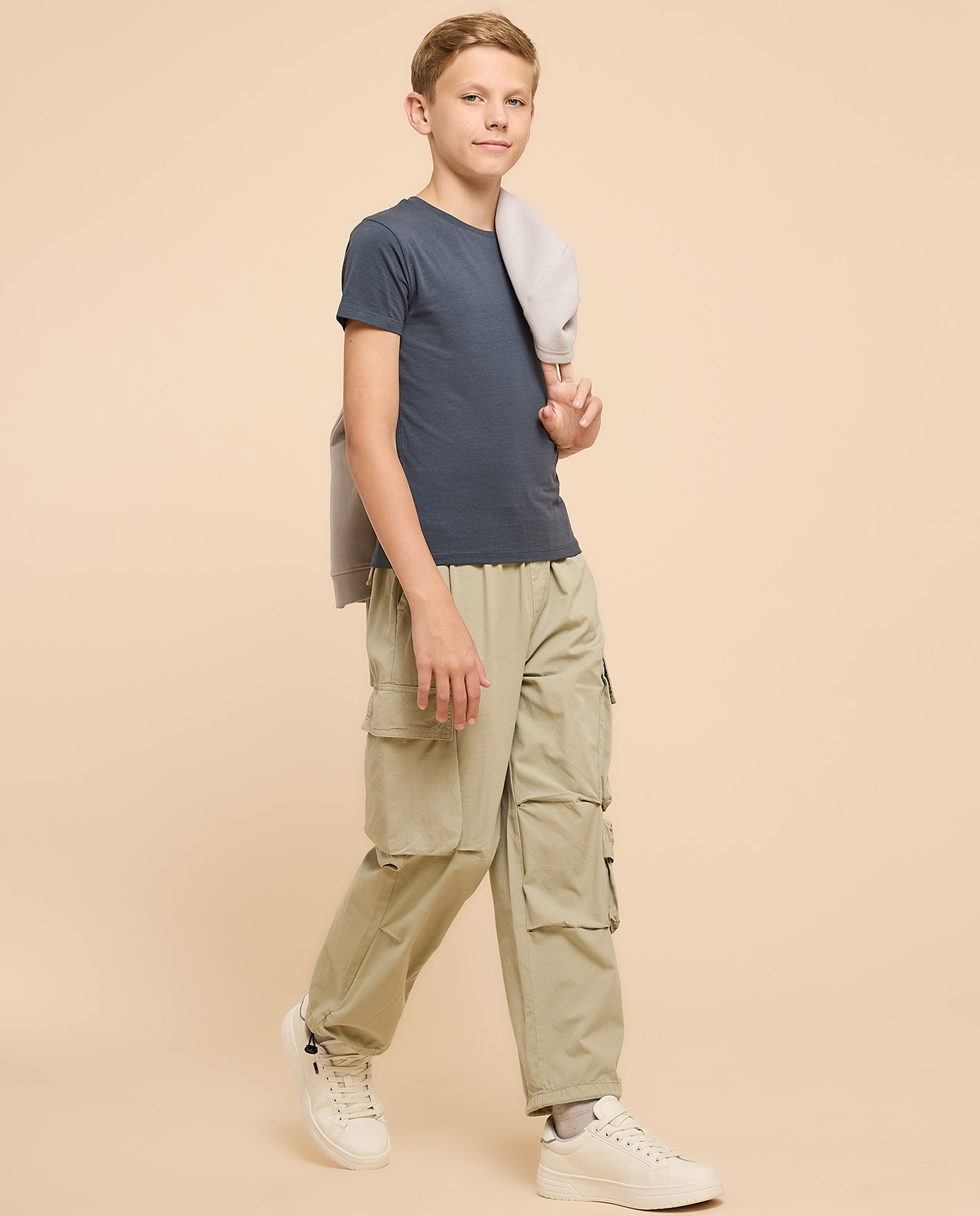 Solid Cargo Pants with Drawstring Waist