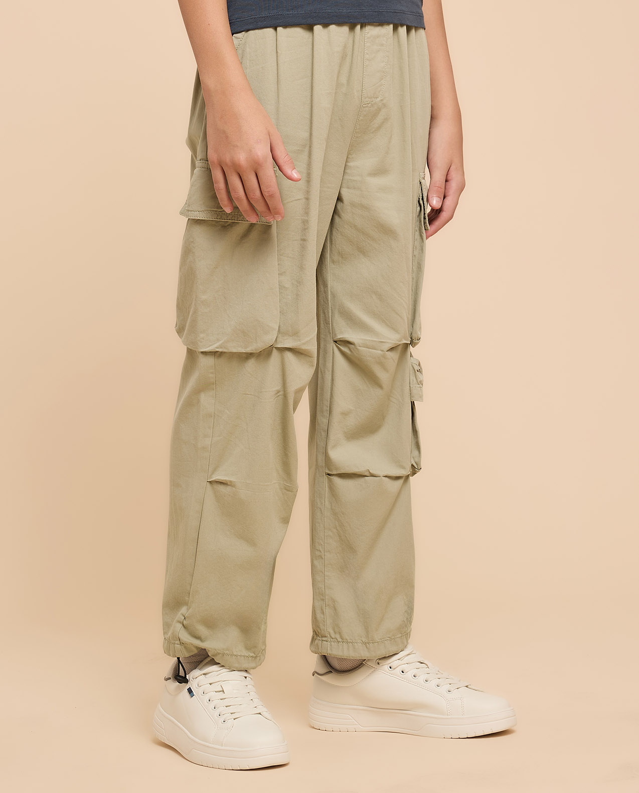 Solid Cargo Pants with Drawstring Waist