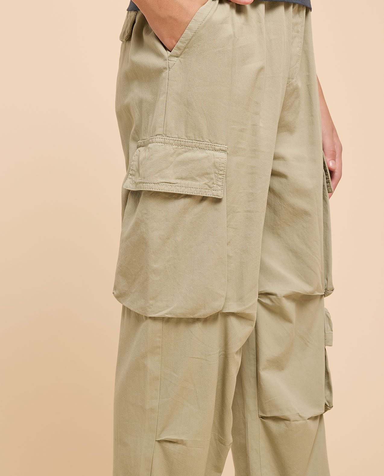 Solid Cargo Pants with Drawstring Waist