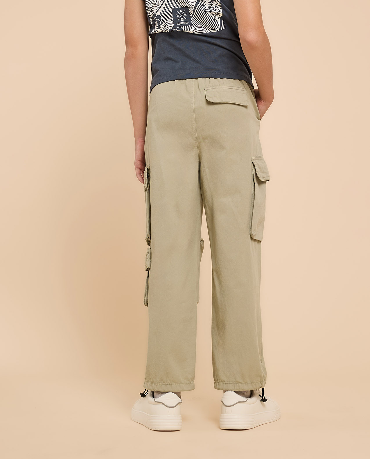 Solid Cargo Pants with Drawstring Waist