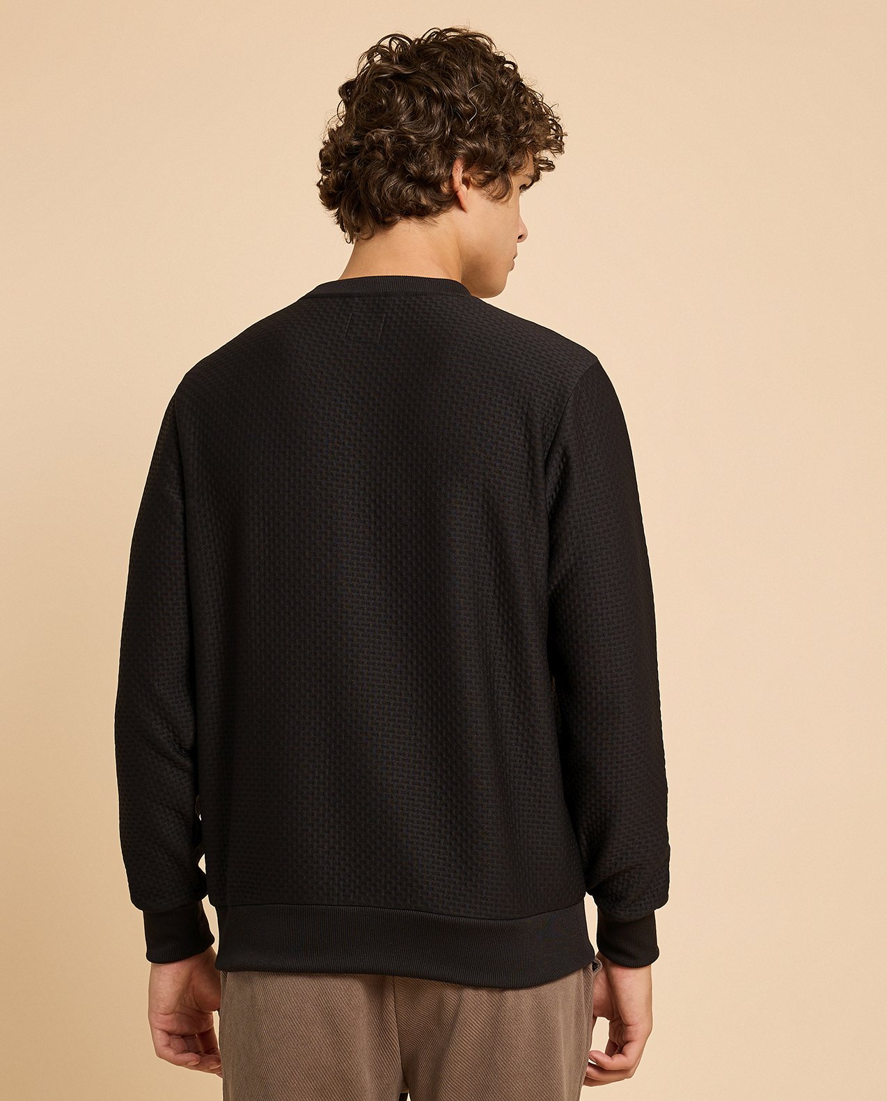 Textured Sweatshirt with Crew Neck and Long Sleeves