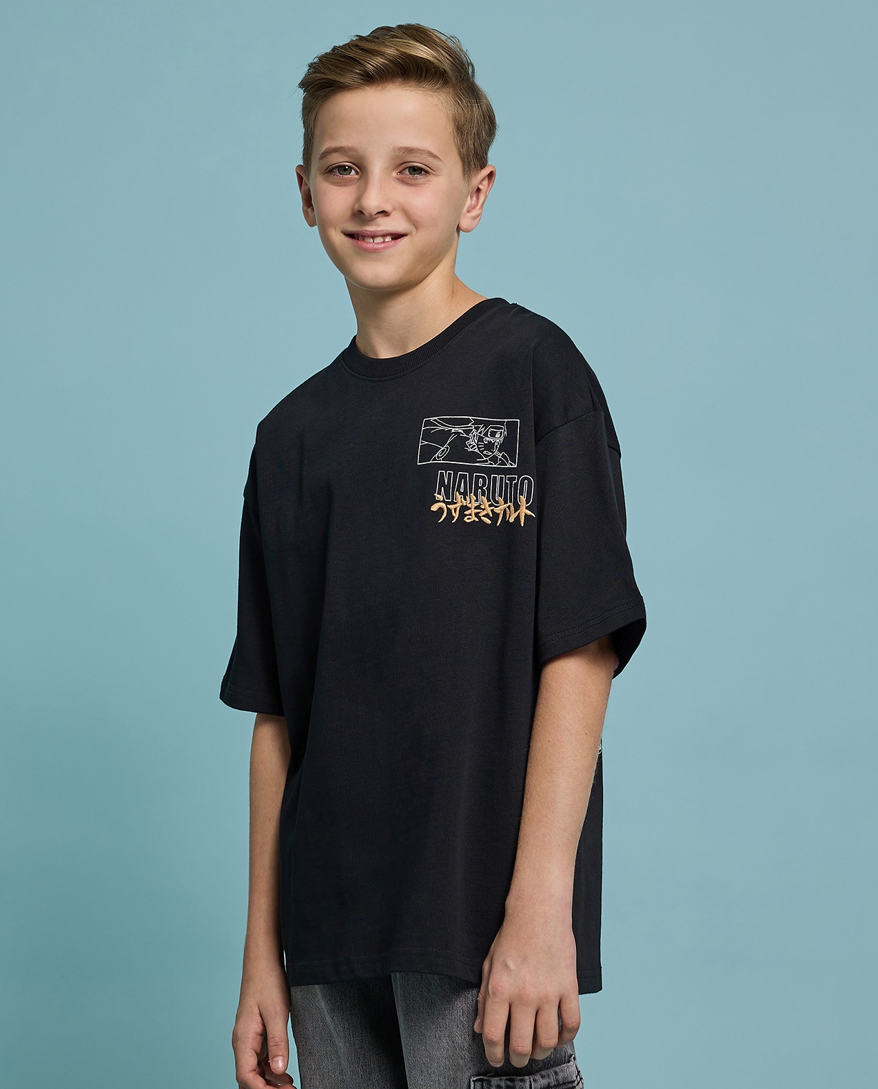 Naruto Printed T-Shirt with Crew Neck and Short Sleeves