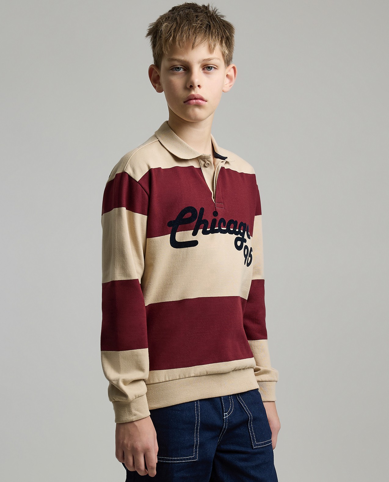Color Block Sweatshirt with Collar and Long Sleeves