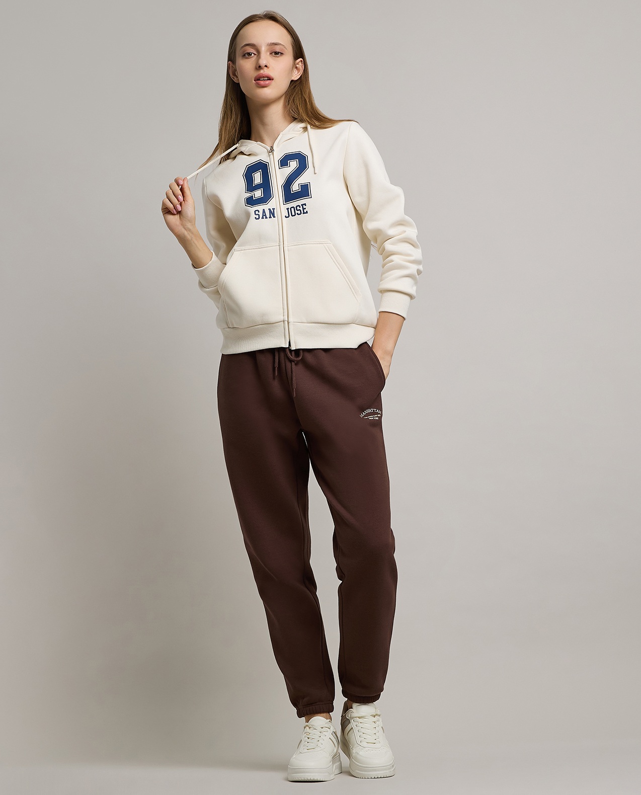 Typography Print Hooded Jacket with Zipper Closure
